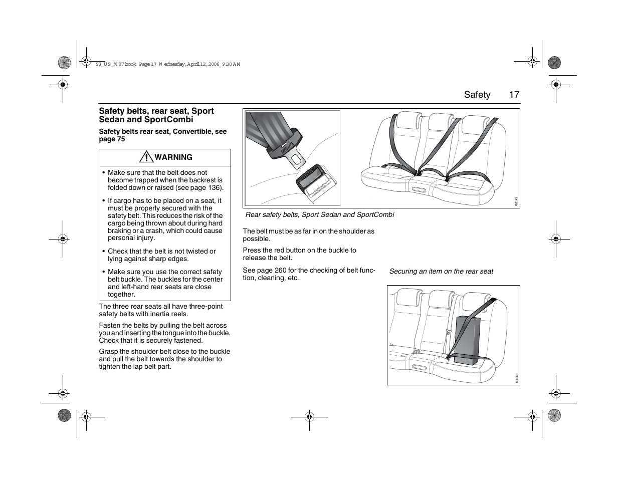 17 safety | Saab 2007 9-3 User Manual | Page 17 / 304