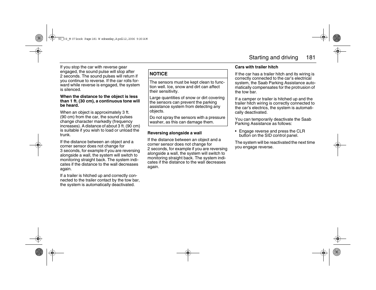 181 starting and driving | Saab 2007 9-3 User Manual | Page 181 / 304
