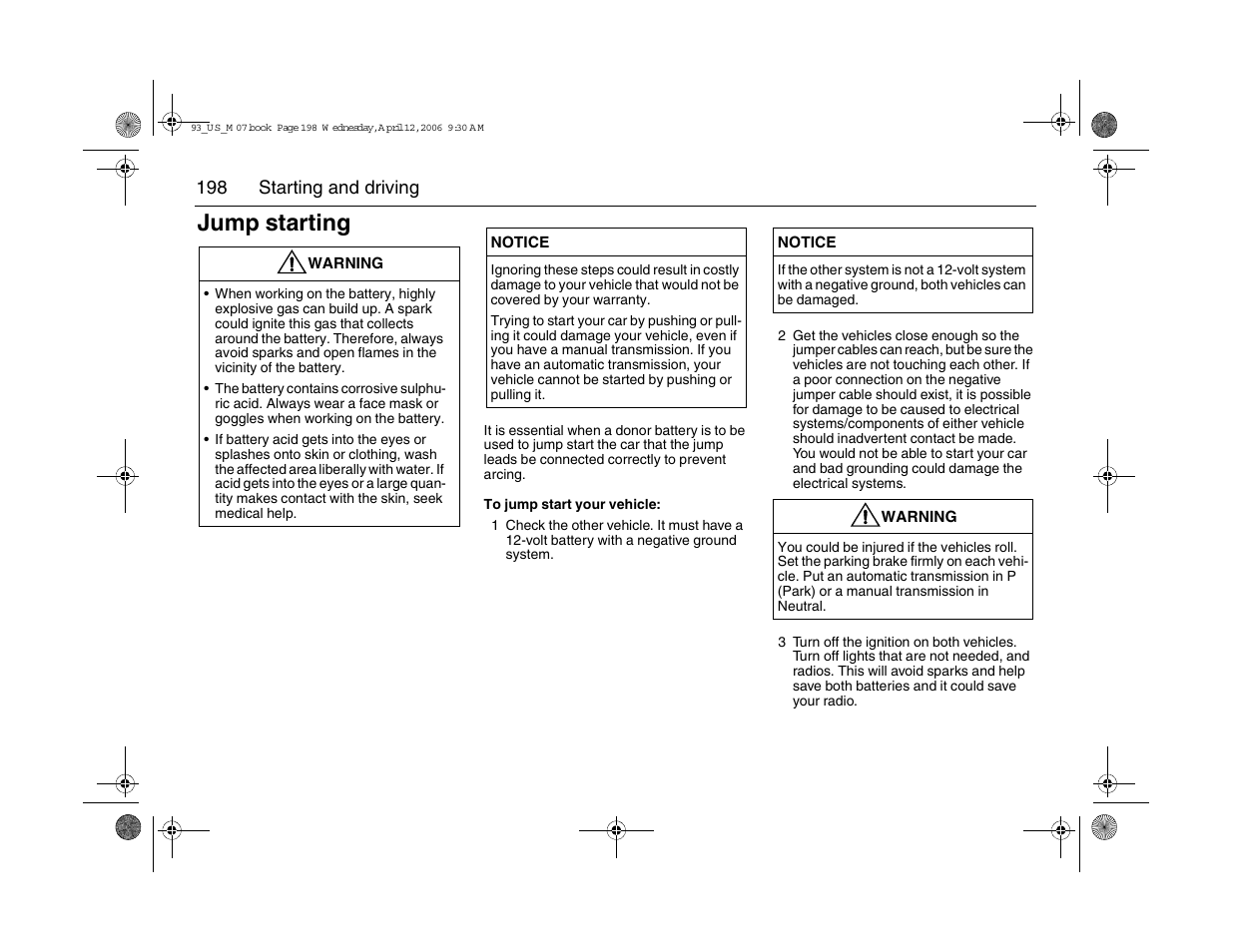 Jump starting | Saab 2007 9-3 User Manual | Page 198 / 304