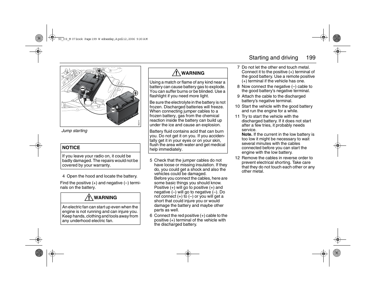 199 starting and driving | Saab 2007 9-3 User Manual | Page 199 / 304