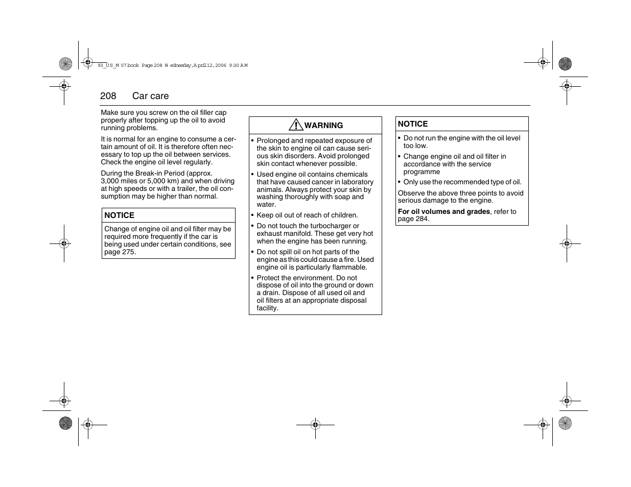 208 car care | Saab 2007 9-3 User Manual | Page 208 / 304