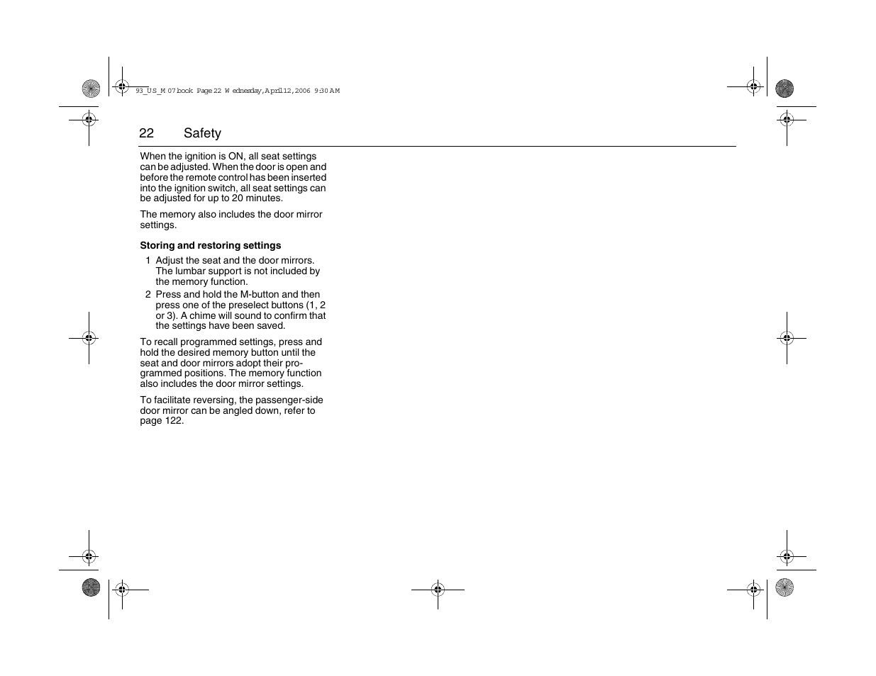 22 safety | Saab 2007 9-3 User Manual | Page 22 / 304