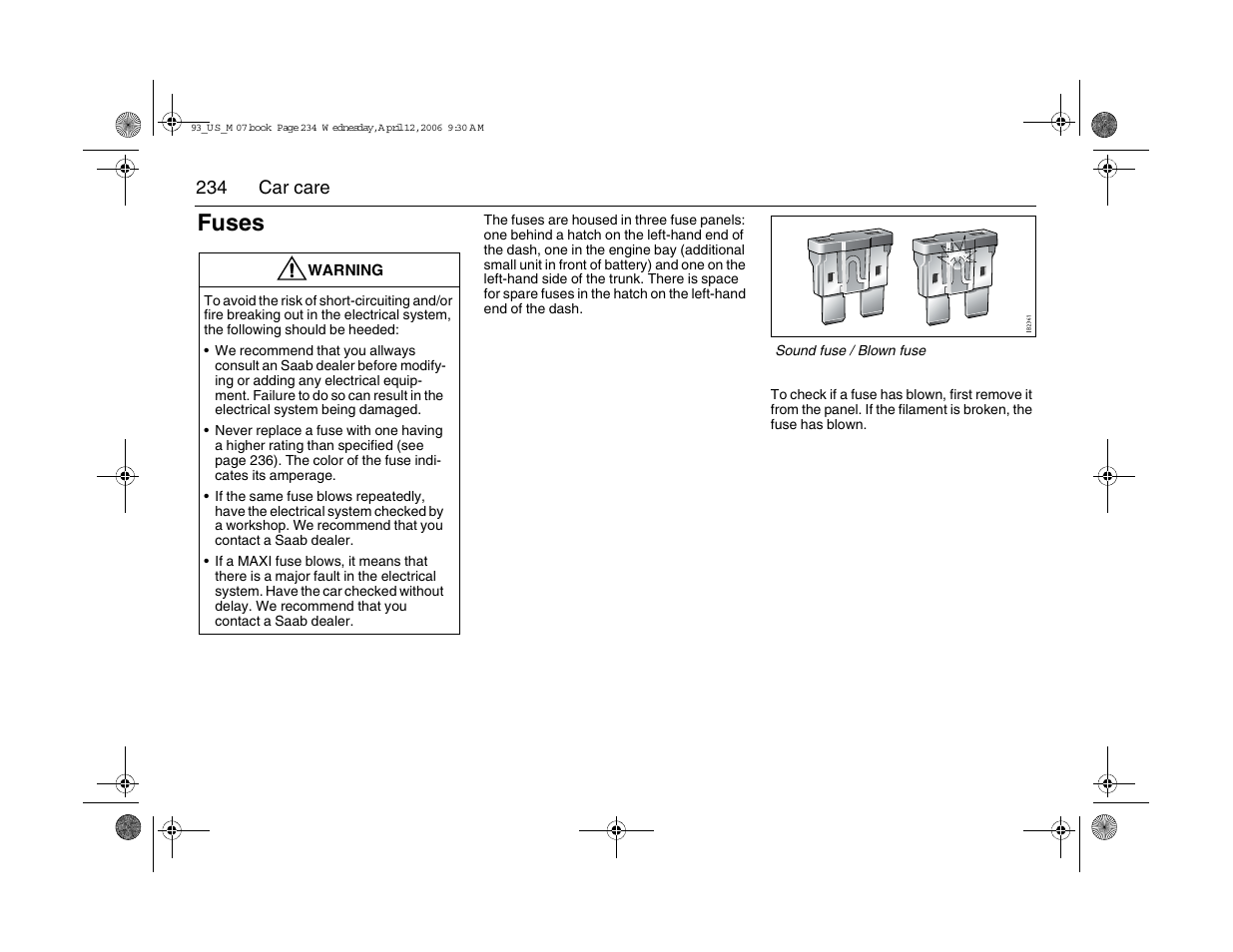 Fuses | Saab 2007 9-3 User Manual | Page 234 / 304