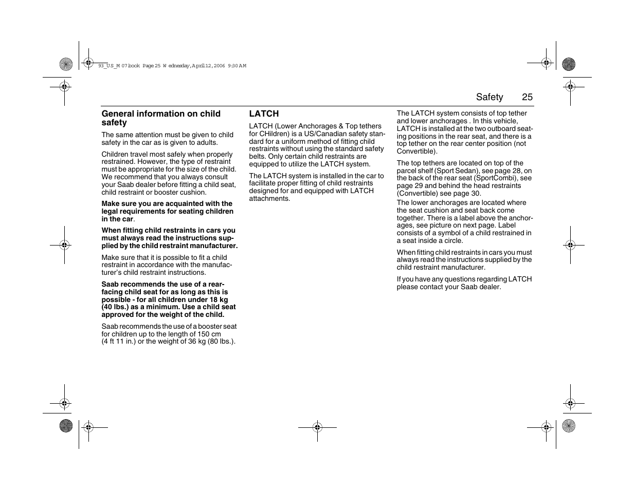 Saab 2007 9-3 User Manual | Page 25 / 304
