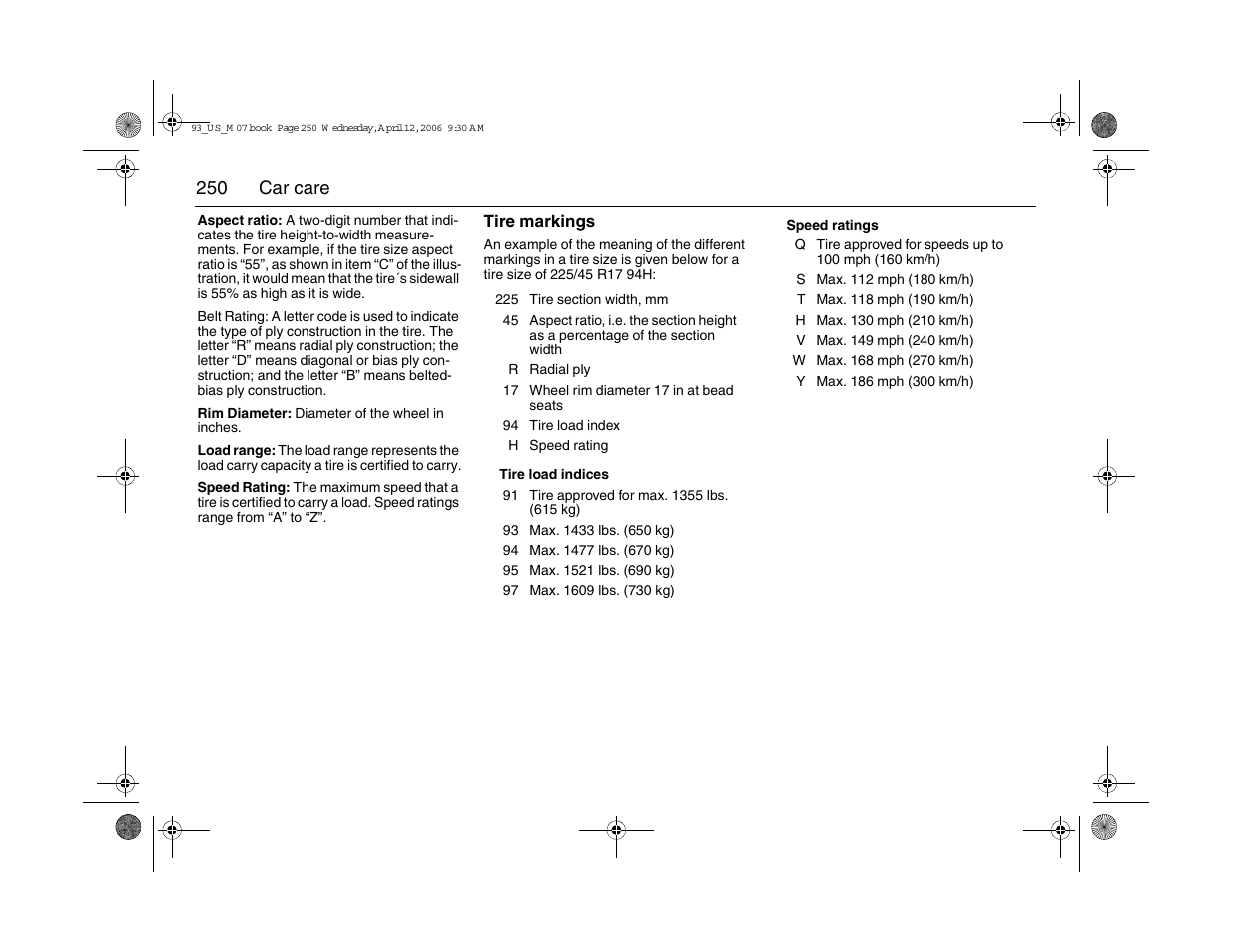 250 car care | Saab 2007 9-3 User Manual | Page 250 / 304