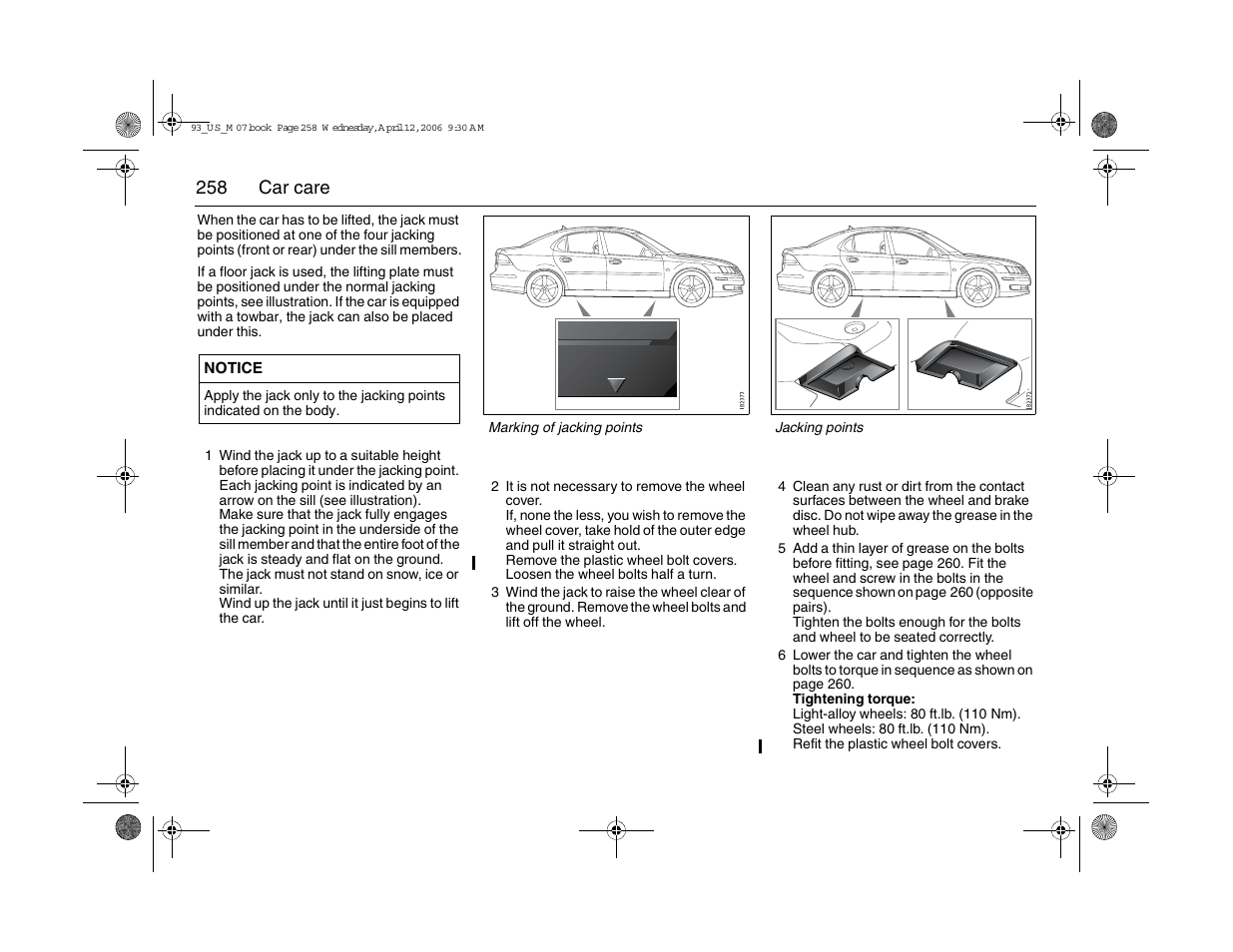 258 car care | Saab 2007 9-3 User Manual | Page 258 / 304