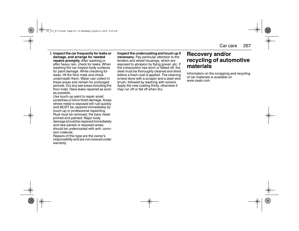 Recovery and/or recycling of automotive materials | Saab 2007 9-3 User Manual | Page 267 / 304