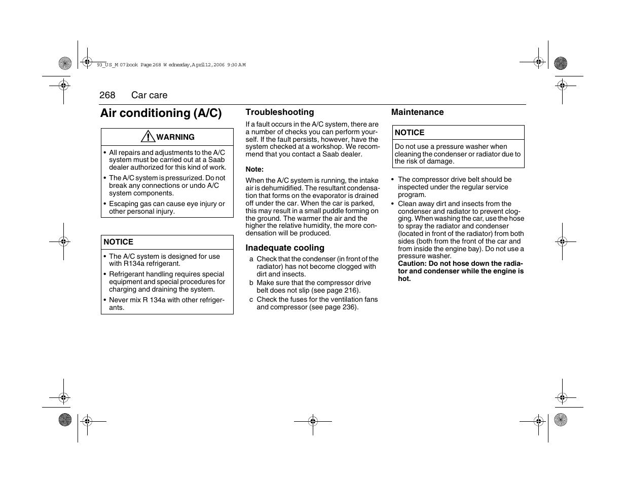 Air conditioning (a/c) | Saab 2007 9-3 User Manual | Page 268 / 304