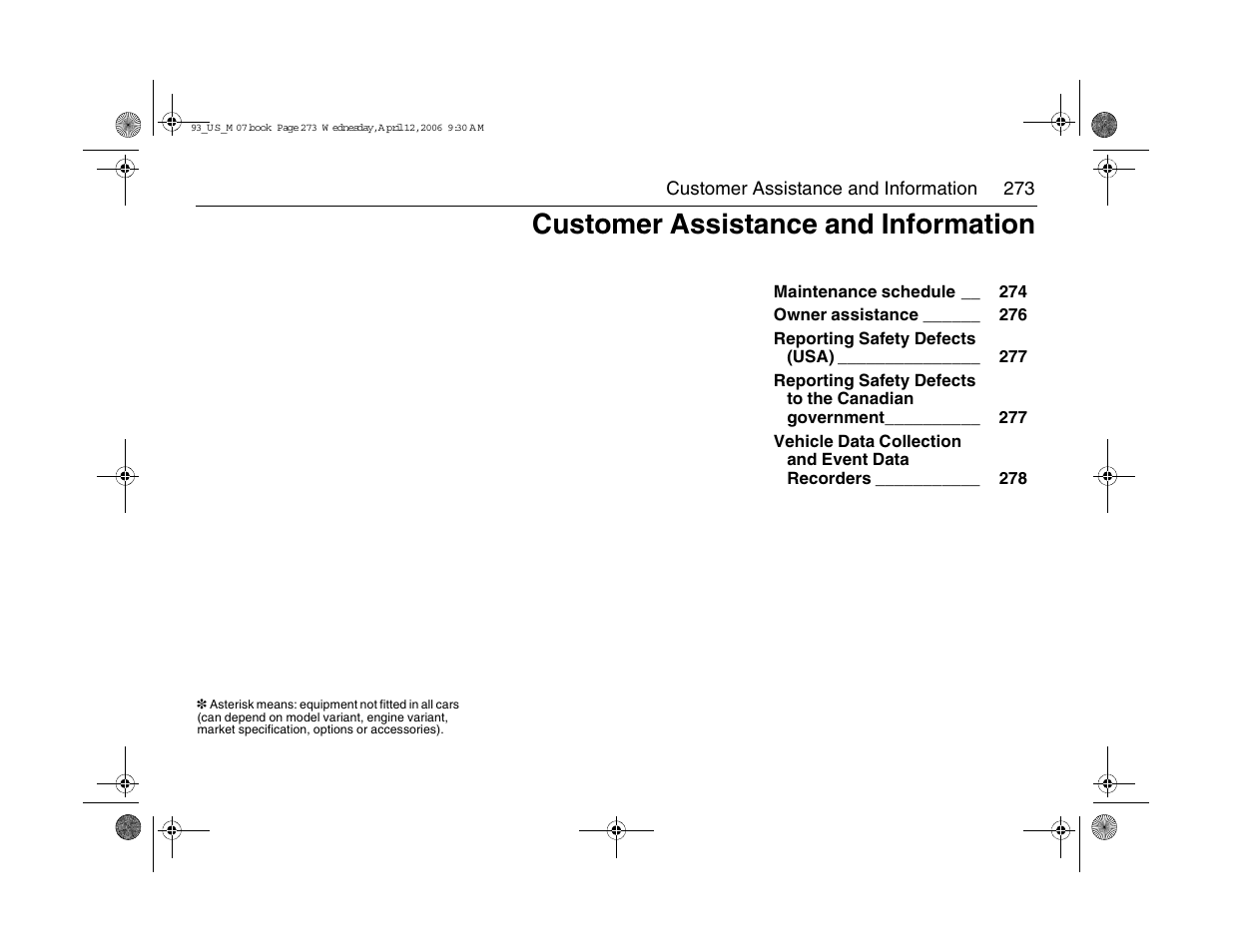 Customer assistance and information | Saab 2007 9-3 User Manual | Page 273 / 304