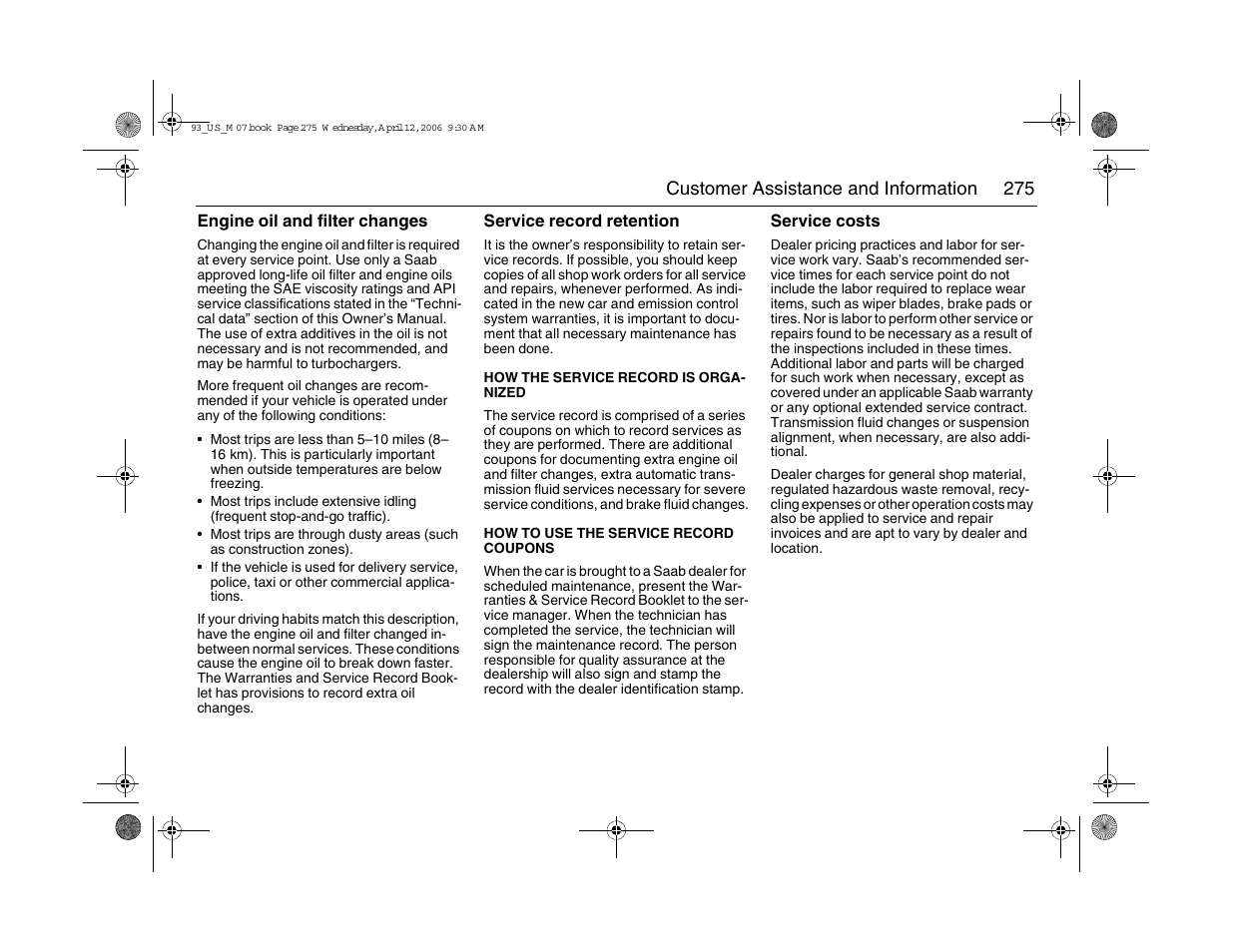 Saab 2007 9-3 User Manual | Page 275 / 304