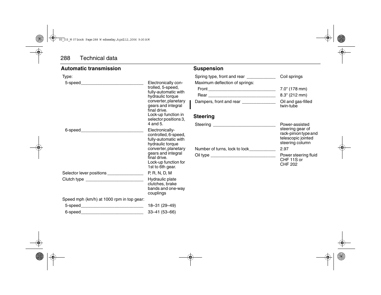 288 technical data | Saab 2007 9-3 User Manual | Page 288 / 304