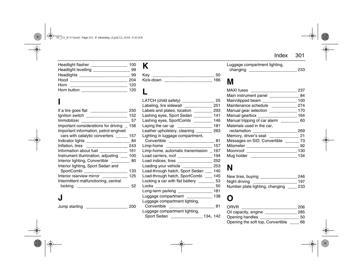 Saab 2007 9-3 User Manual | Page 301 / 304