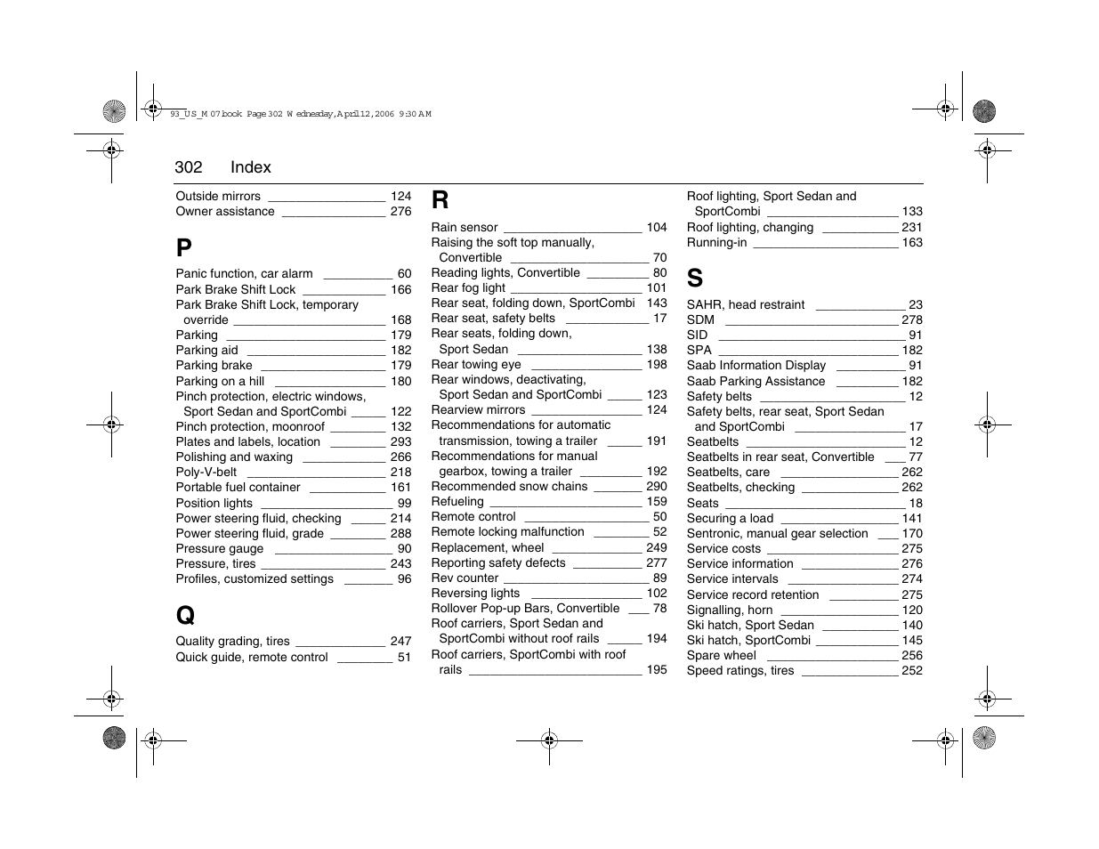 Saab 2007 9-3 User Manual | Page 302 / 304