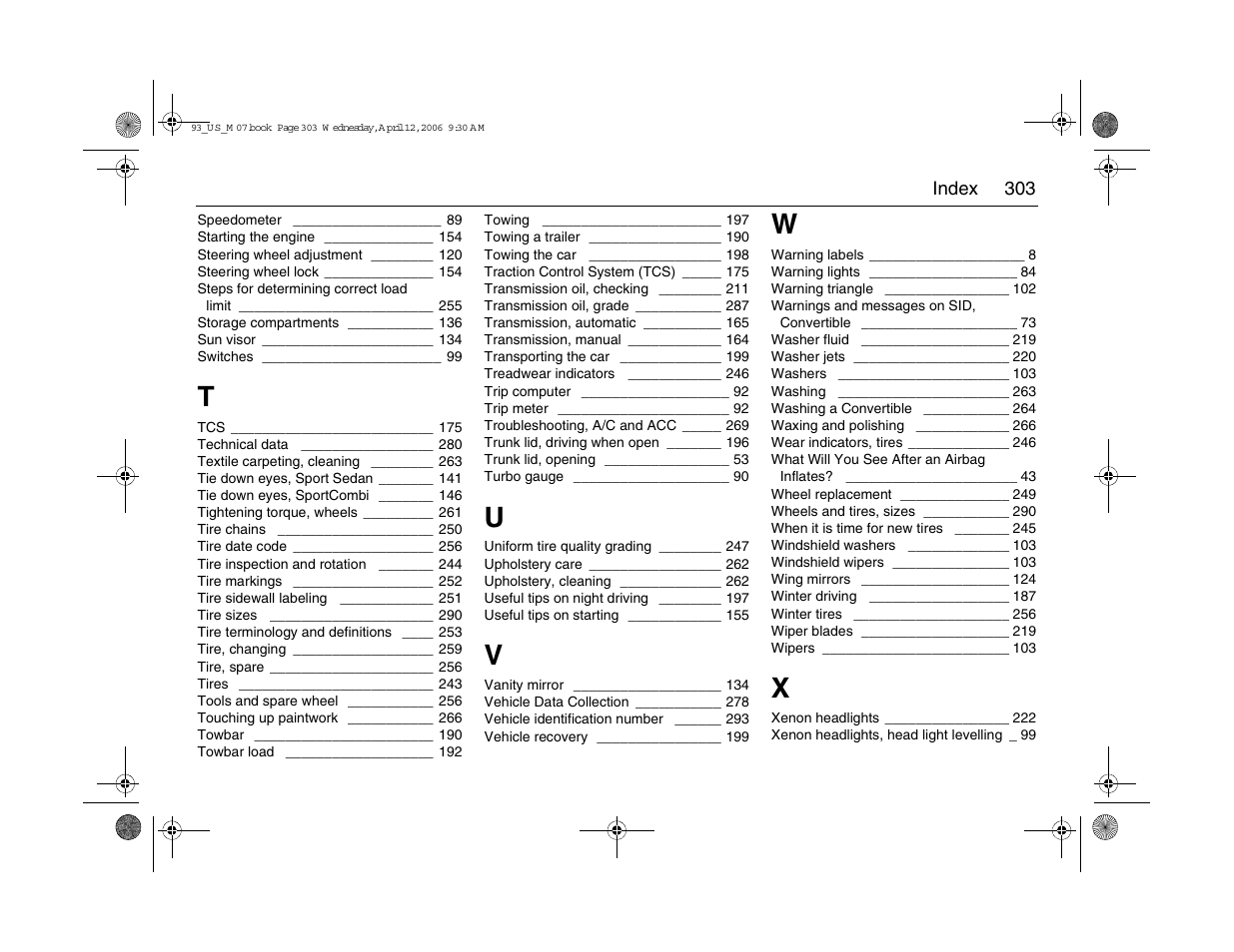 Saab 2007 9-3 User Manual | Page 303 / 304