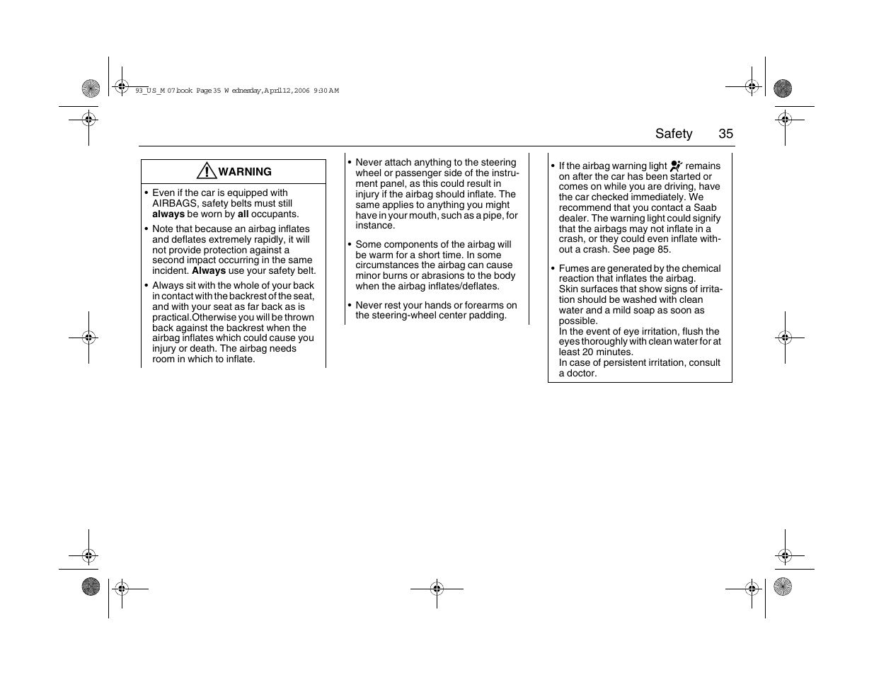 35 safety | Saab 2007 9-3 User Manual | Page 35 / 304