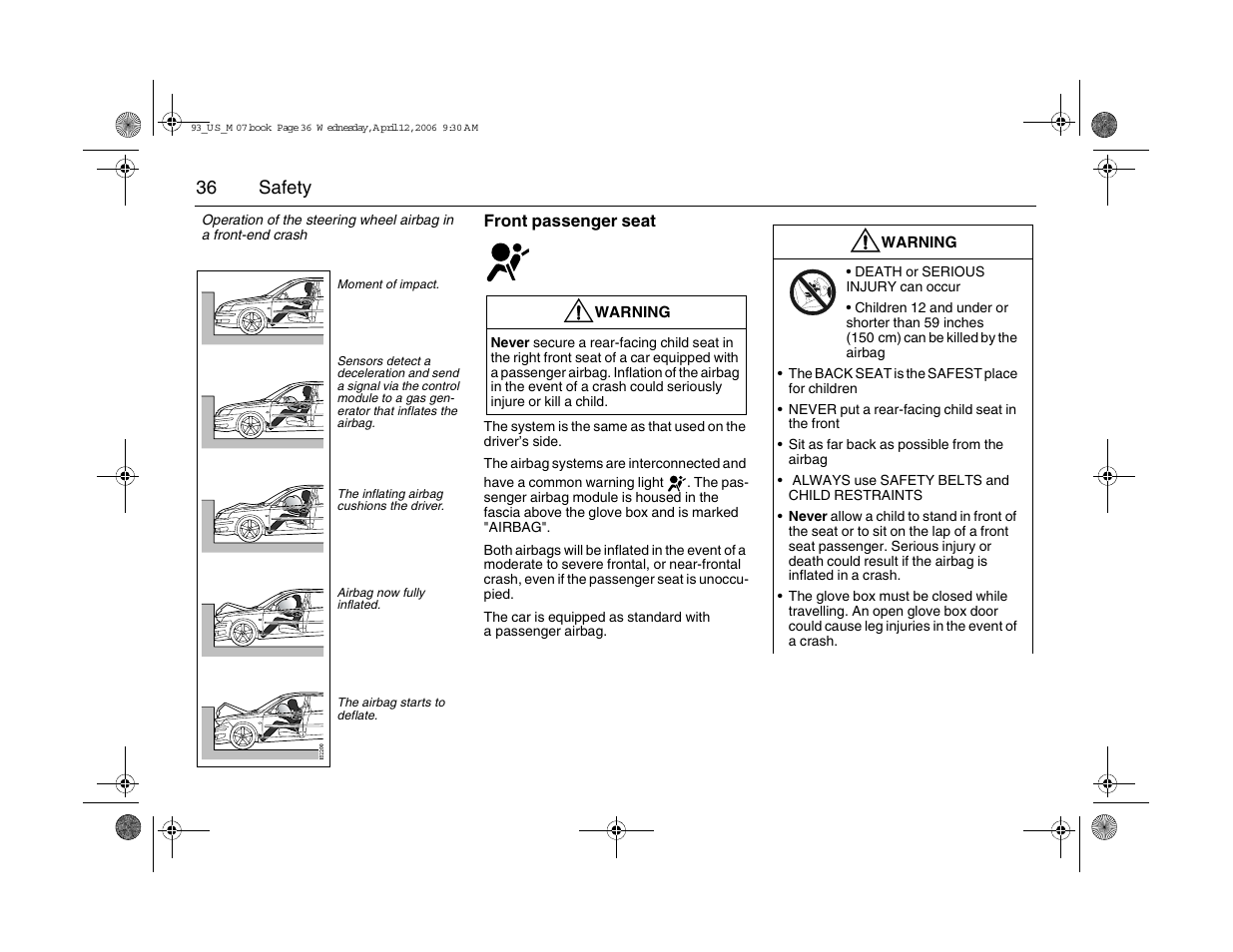 36 safety | Saab 2007 9-3 User Manual | Page 36 / 304