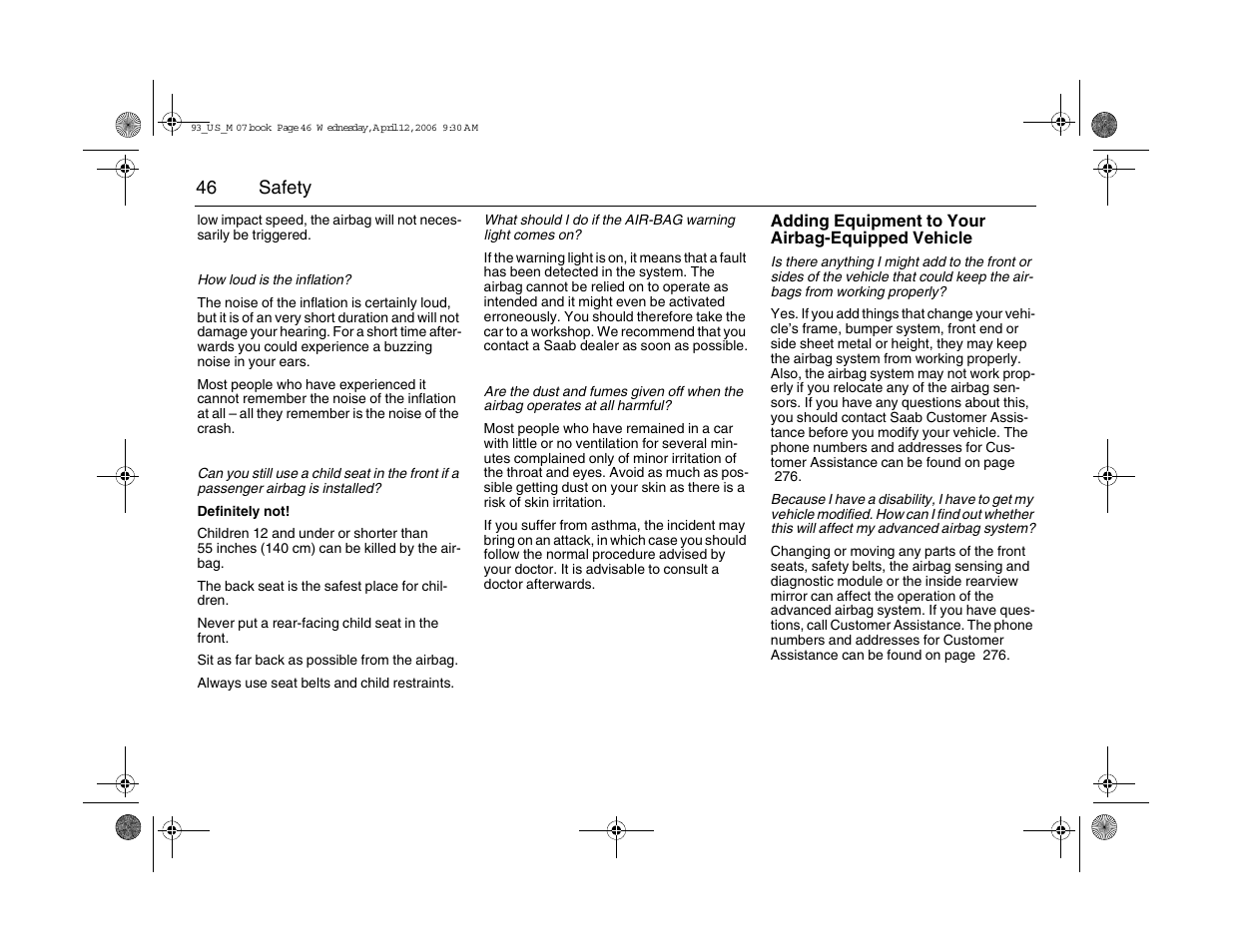 Saab 2007 9-3 User Manual | Page 46 / 304