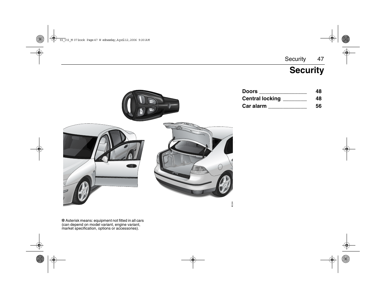 Security | Saab 2007 9-3 User Manual | Page 47 / 304