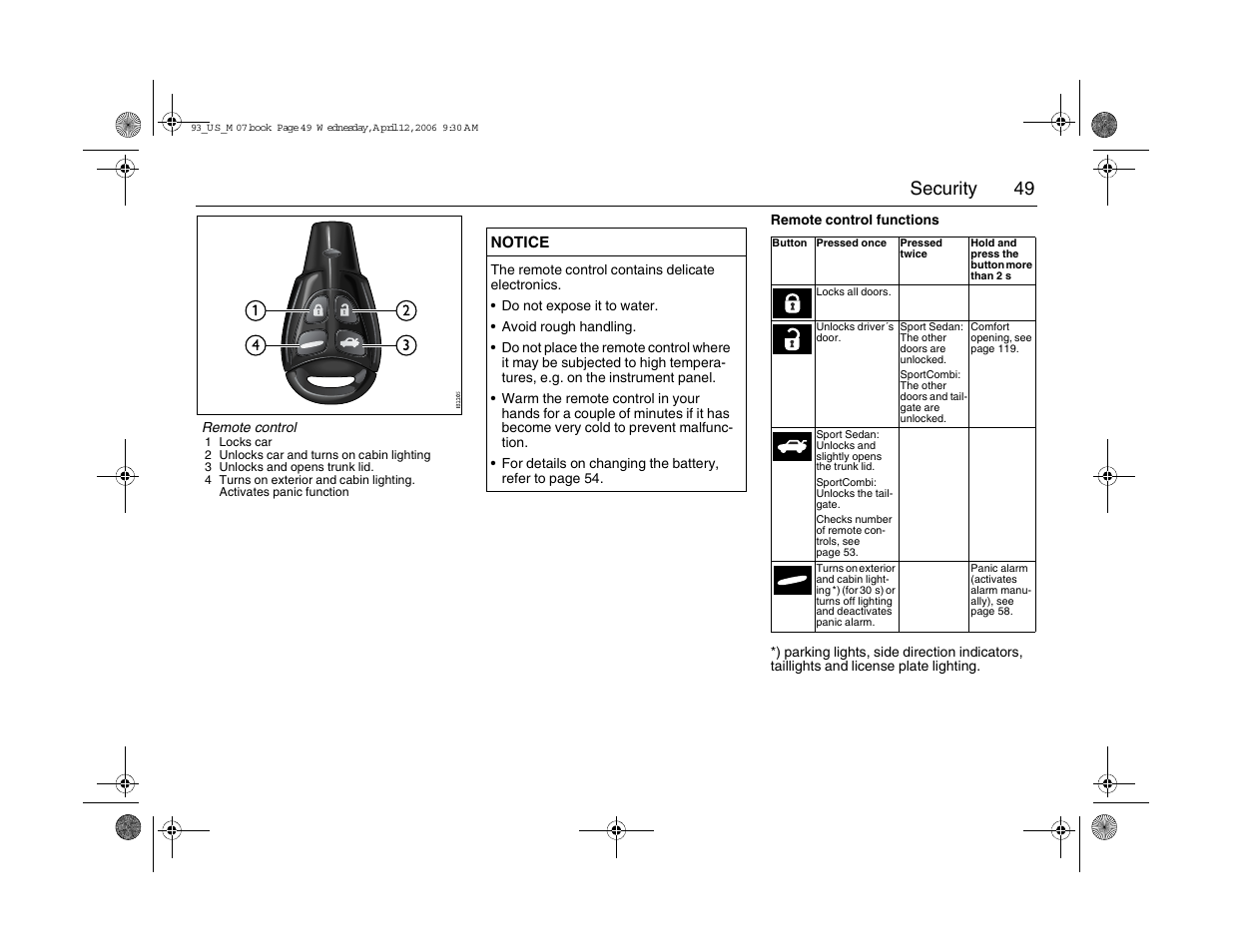 49 security | Saab 2007 9-3 User Manual | Page 49 / 304