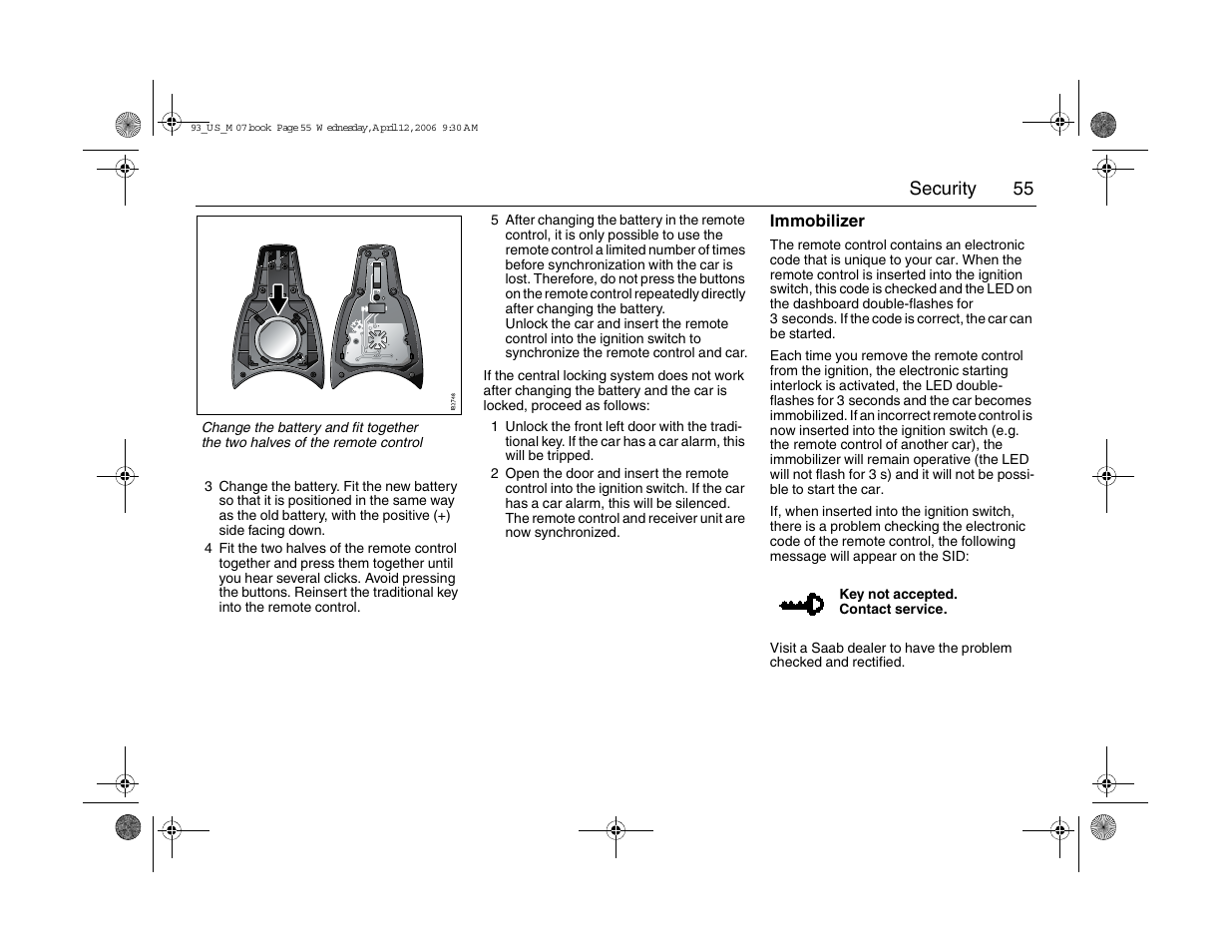 55 security | Saab 2007 9-3 User Manual | Page 55 / 304