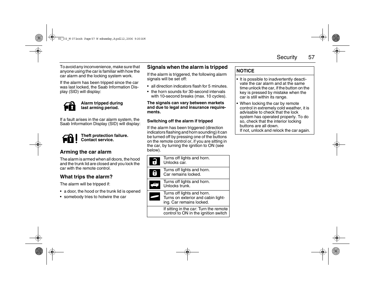 57 security | Saab 2007 9-3 User Manual | Page 57 / 304