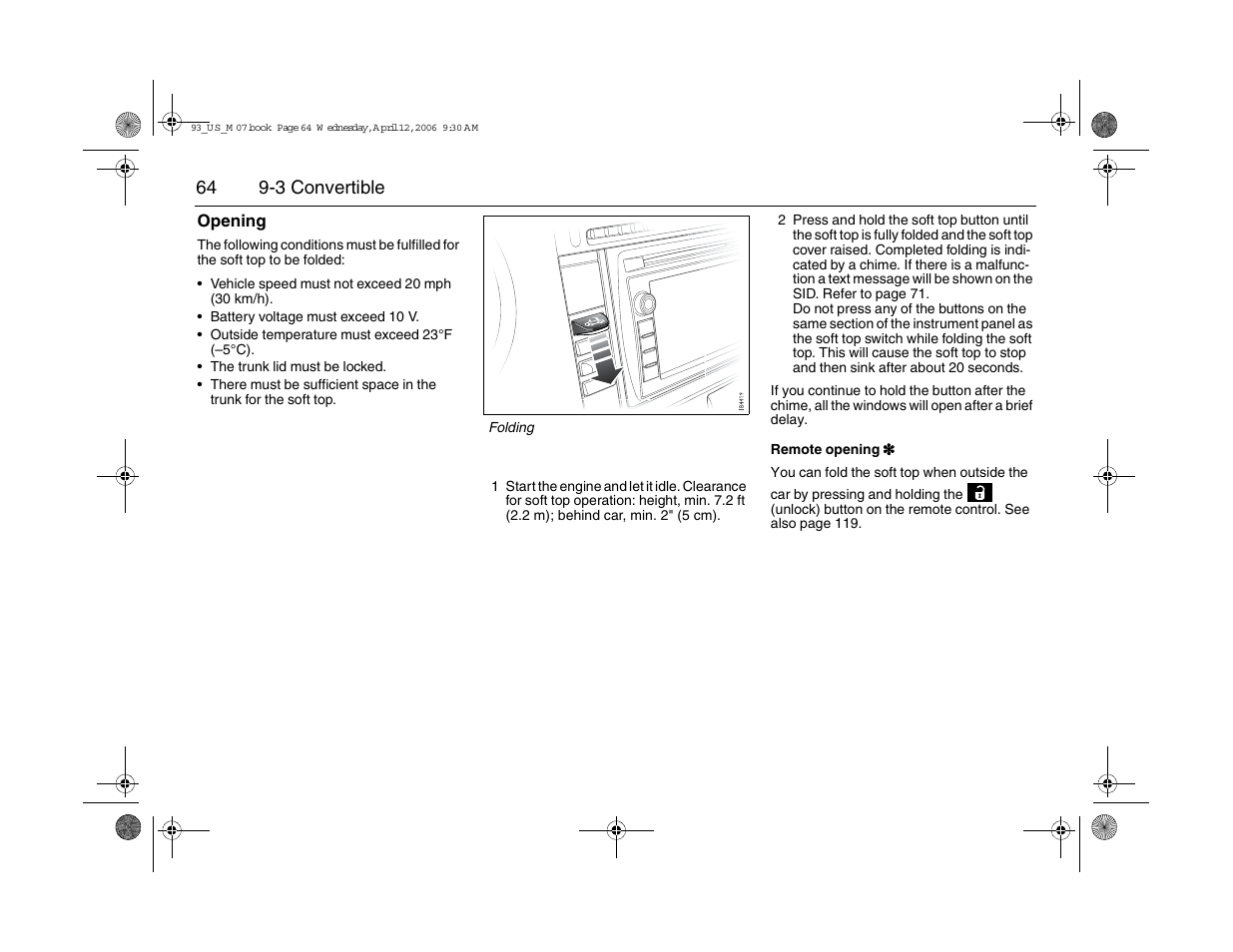 64 9-3 convertible | Saab 2007 9-3 User Manual | Page 64 / 304