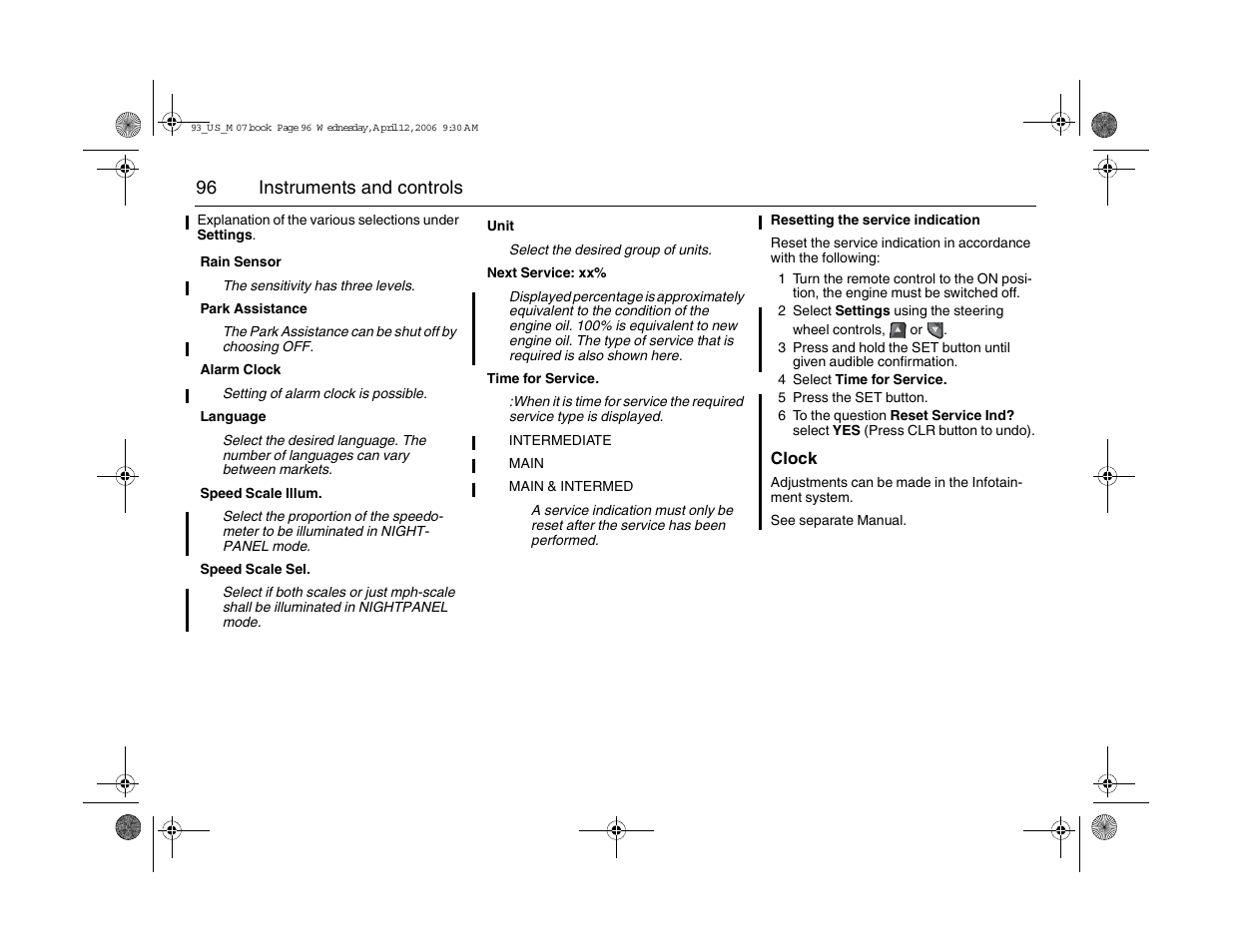 96 instruments and controls | Saab 2007 9-3 User Manual | Page 96 / 304