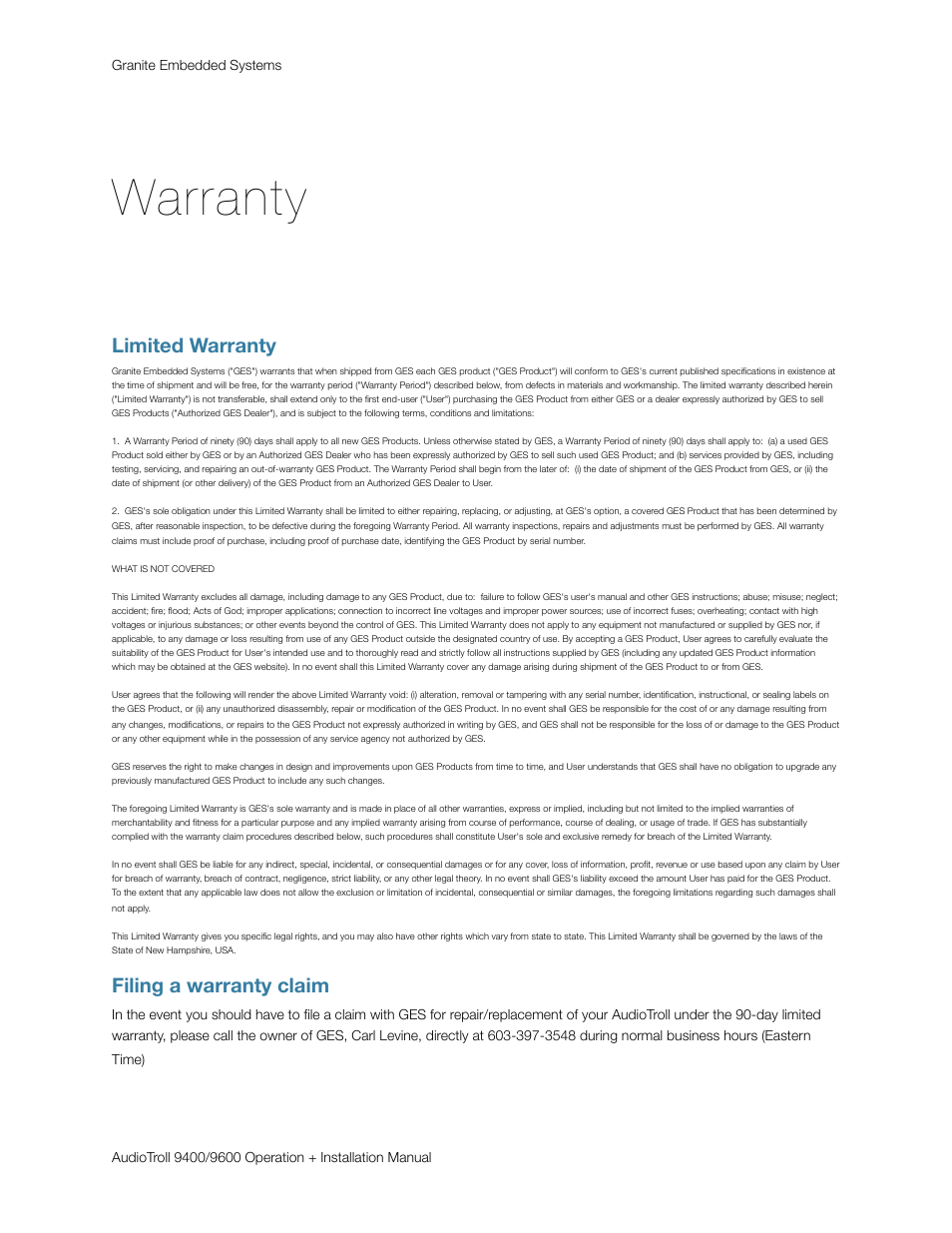 Warranty, Limited warranty, Filing a warranty claim | Saab 9600 User Manual | Page 12 / 13