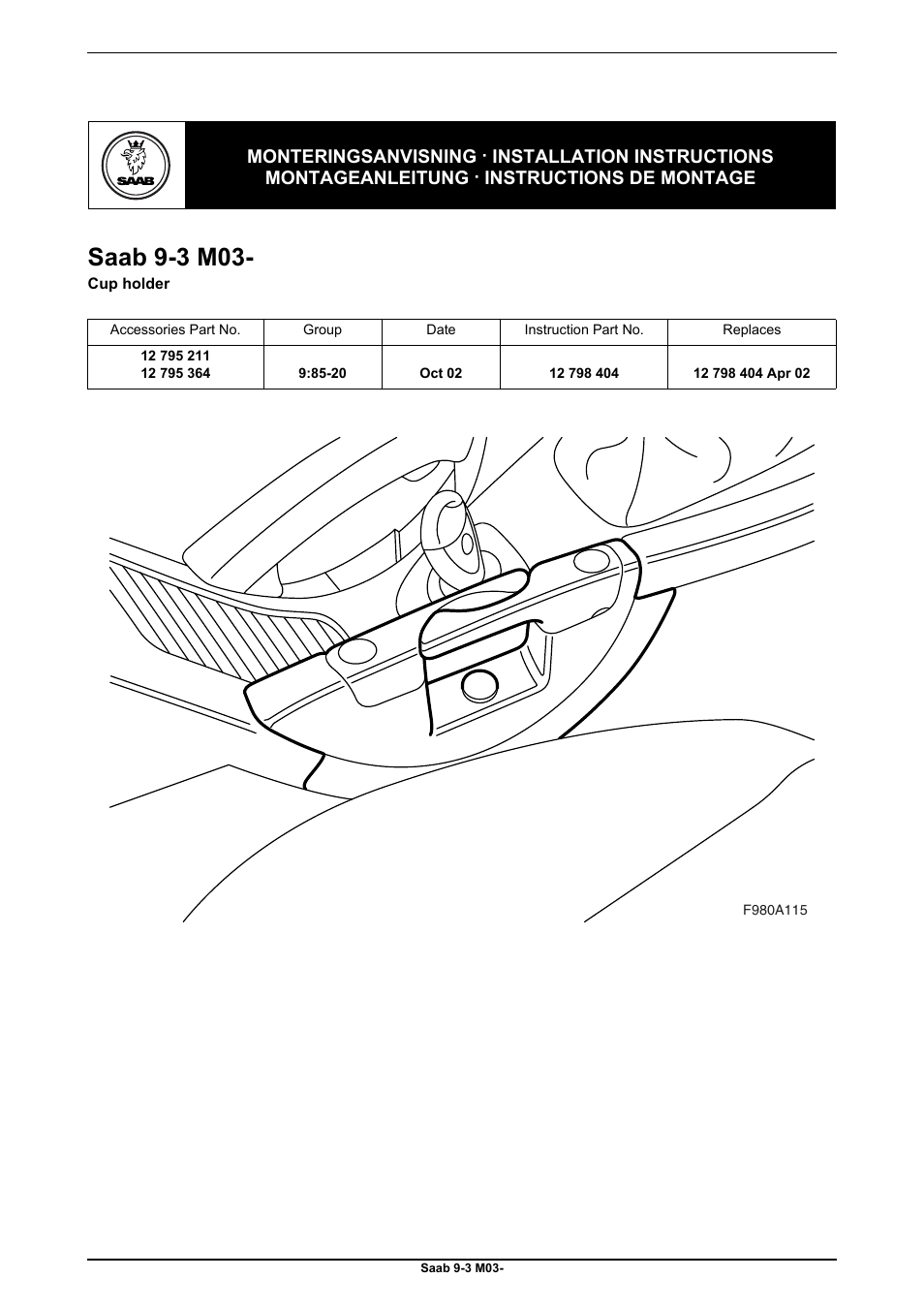 Saab 9-3 M03- User Manual | 4 pages