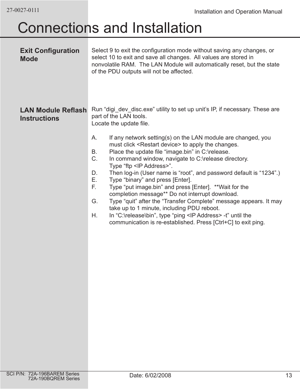 Connections and installation | Spectrum Brands 72A-196BAREM Series User Manual | Page 13 / 26