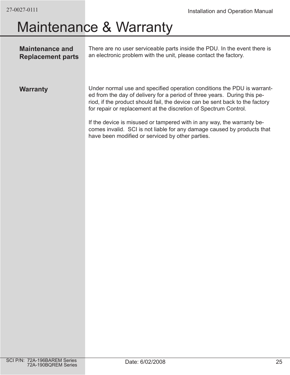 Maintenance & warranty | Spectrum Brands 72A-196BAREM Series User Manual | Page 25 / 26
