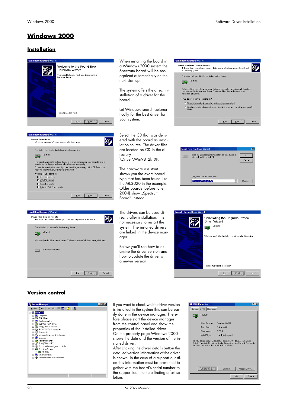 Windows 2000, Installation, Version control | Installation version control | Spectrum Brands MI.20xx User Manual | Page 20 / 96