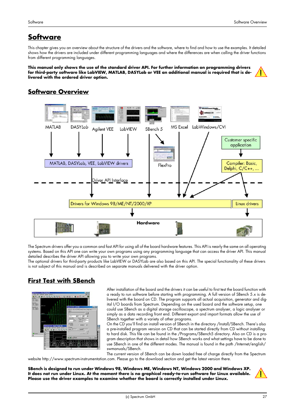 Software, Software overview, First test with sbench | Software overview first test with sbench | Spectrum Brands MI.20xx User Manual | Page 27 / 96