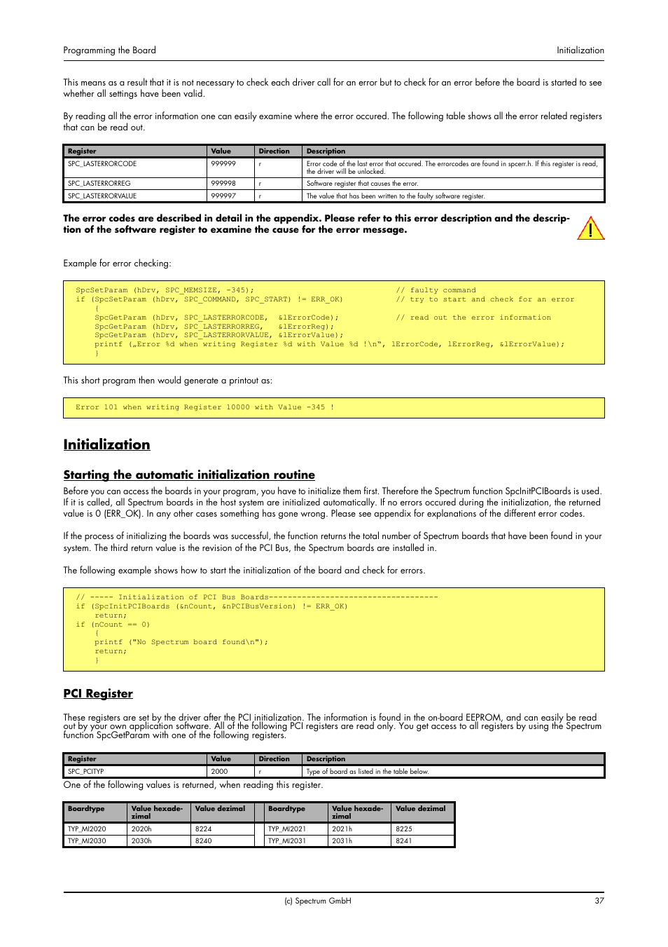 Initialization, Starting the automatic initialization routine, Pci register | Spectrum Brands MI.20xx User Manual | Page 37 / 96