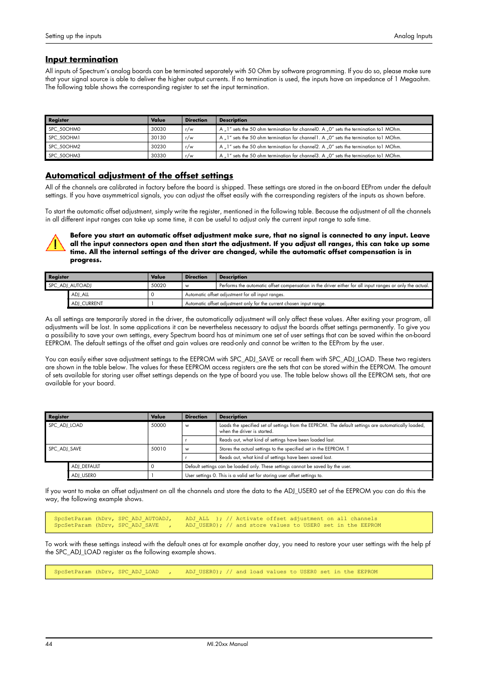 Input termination, Automatical adjustment of the offset settings | Spectrum Brands MI.20xx User Manual | Page 44 / 96