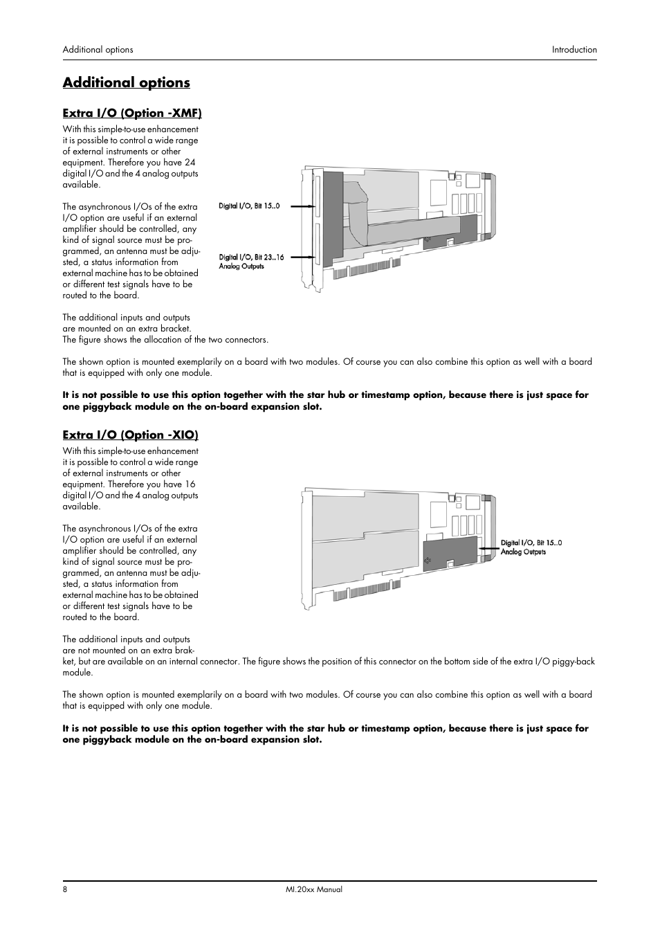 Additional options, Extra i/o (option -xmf), Extra i/o (option -xio) | Extra i/o (option -xmf) extra i/o (option -xio) | Spectrum Brands MI.20xx User Manual | Page 8 / 96