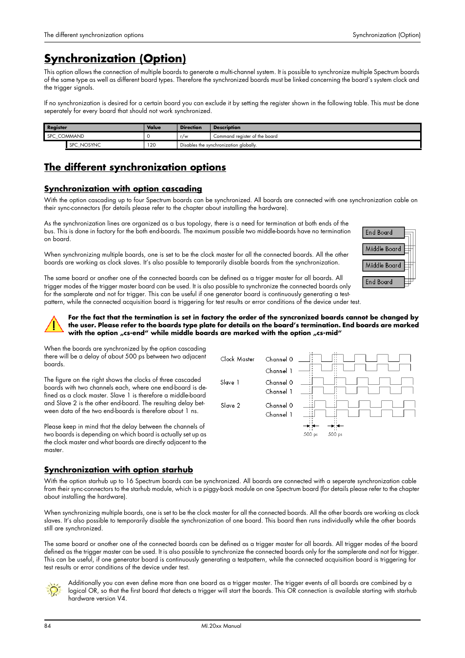 Synchronization (option), The different synchronization options, Synchronization with option cascading | Synchronization with option starhub | Spectrum Brands MI.20xx User Manual | Page 84 / 96