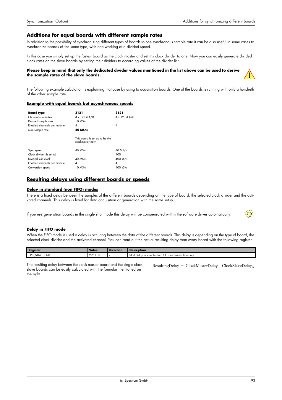 Resulting delays using different boards or speeds, Resultingdelay clockmasterdelay clockslavedelay | Spectrum Brands MI.20xx User Manual | Page 93 / 96