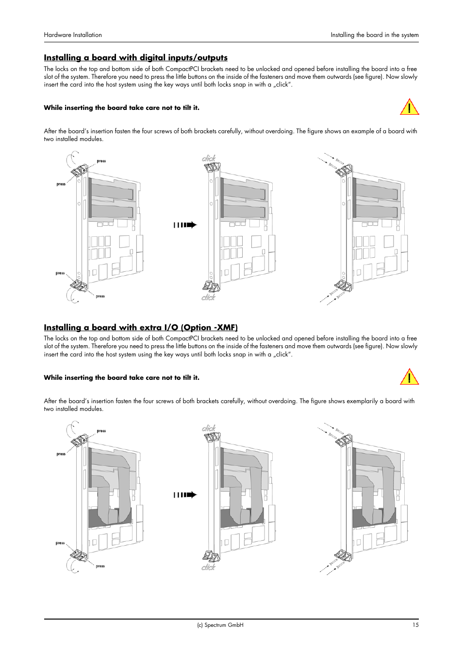 Installing a board with digital inputs/outputs, Installing a board with extra i/o (option -xmf) | Spectrum Brands MC.31XX User Manual | Page 15 / 102