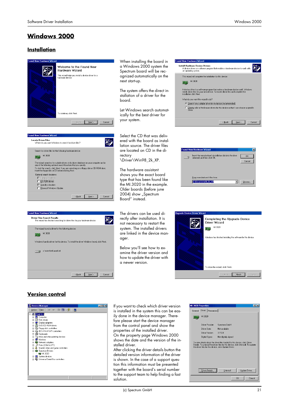 Windows 2000, Installation, Version control | Installation version control | Spectrum Brands MC.31XX User Manual | Page 21 / 102