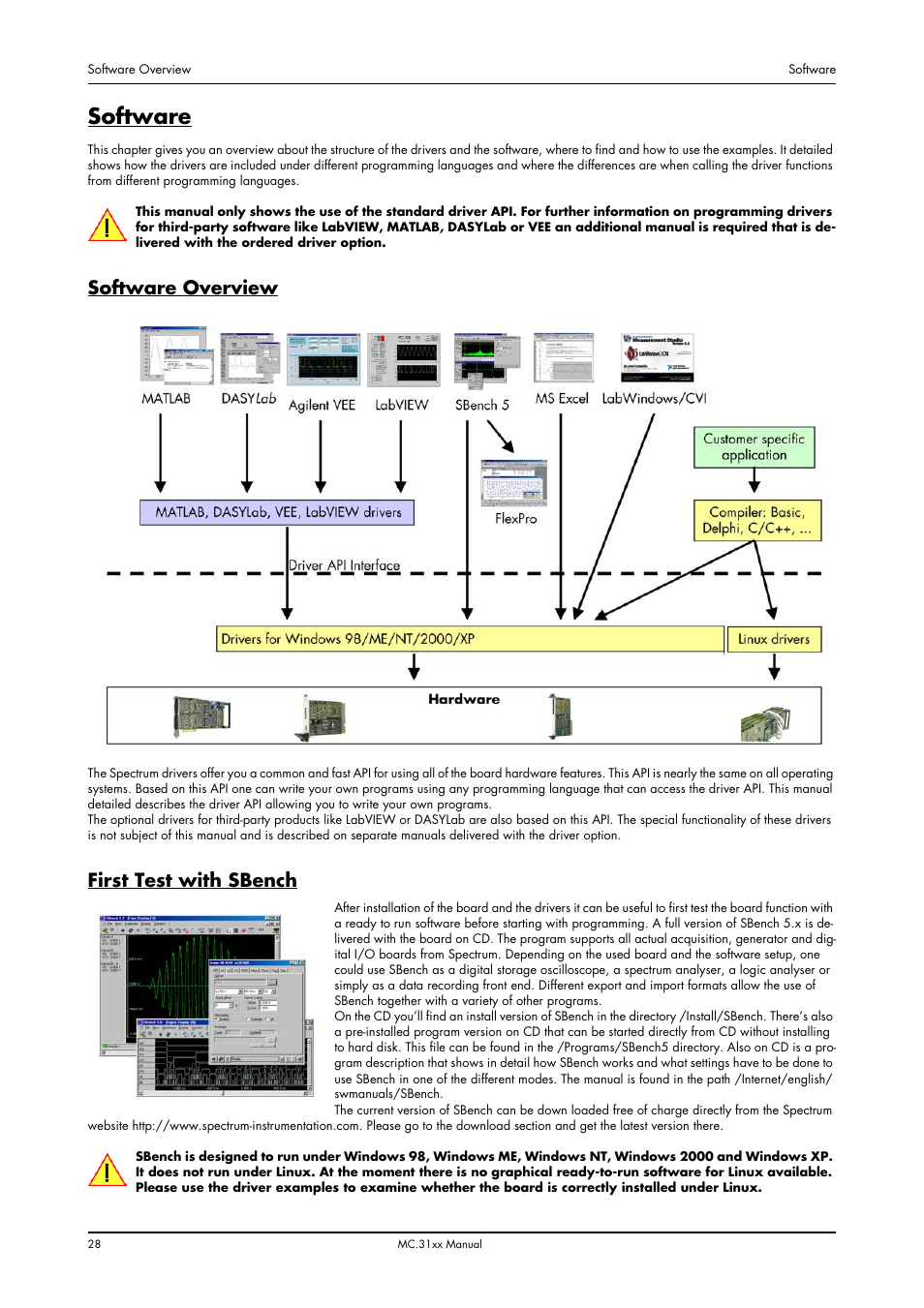 Software, Software overview, First test with sbench | Software overview first test with sbench | Spectrum Brands MC.31XX User Manual | Page 28 / 102