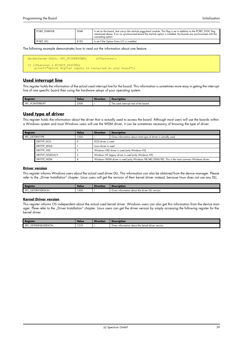 Used interrupt line, Used type of driver, Used interrupt line used type of driver | Spectrum Brands MC.31XX User Manual | Page 39 / 102