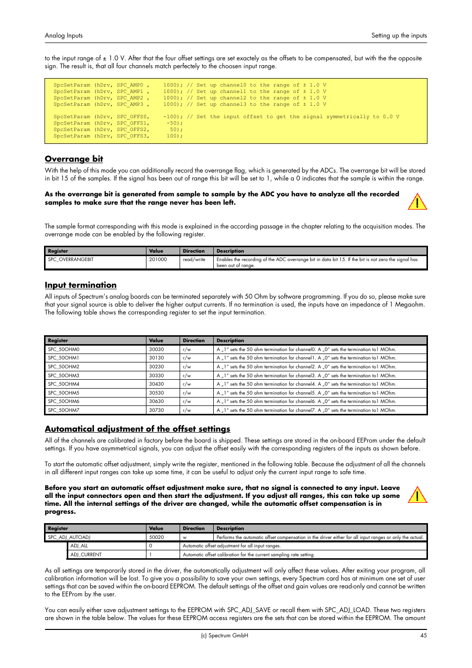 Overrange bit, Input termination, Automatical adjustment of the offset settings | Spectrum Brands MC.31XX User Manual | Page 45 / 102