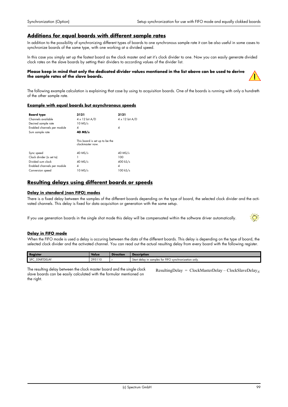 Resulting delays using different boards or speeds, Resultingdelay clockmasterdelay clockslavedelay | Spectrum Brands MC.31XX User Manual | Page 99 / 102