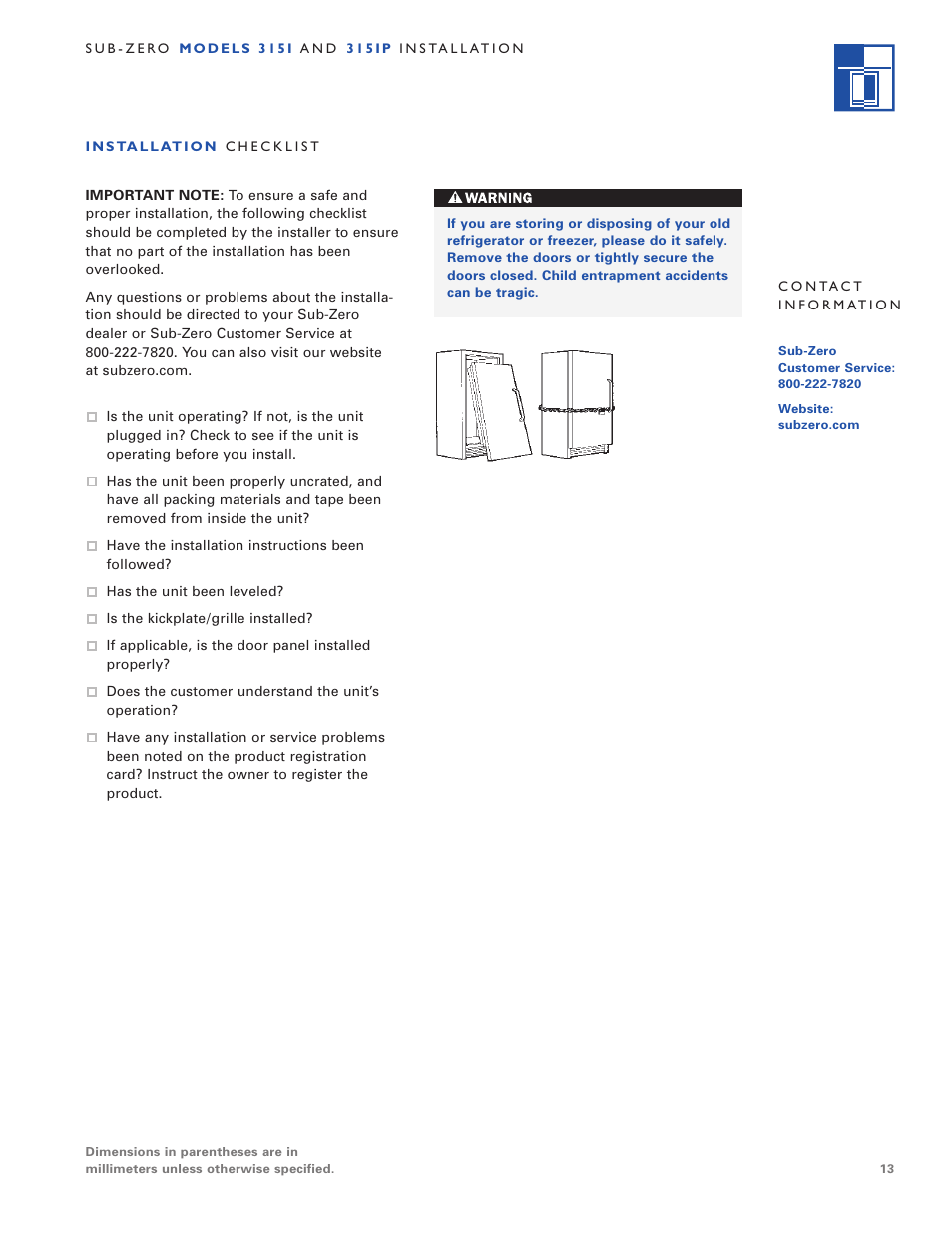 Sub-Zero 3 1 5 I User Manual | Page 13 / 24
