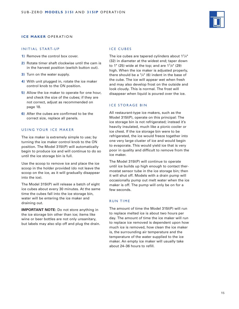 Sub-Zero 3 1 5 I User Manual | Page 15 / 24