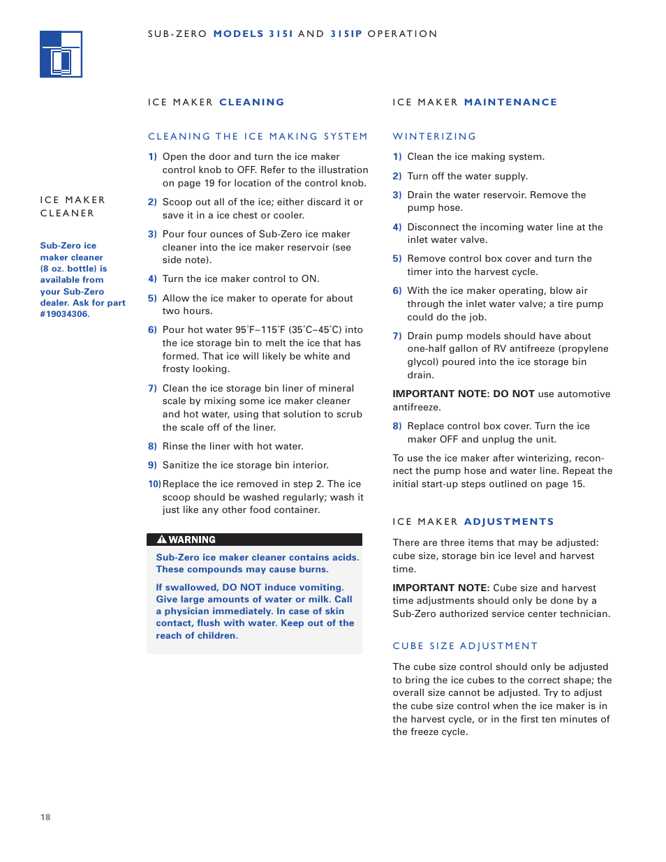 Sub-Zero 3 1 5 I User Manual | Page 18 / 24