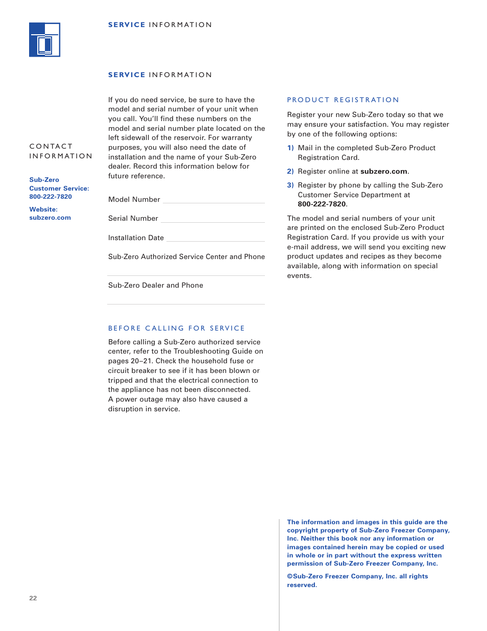 Sub-Zero 3 1 5 I User Manual | Page 22 / 24