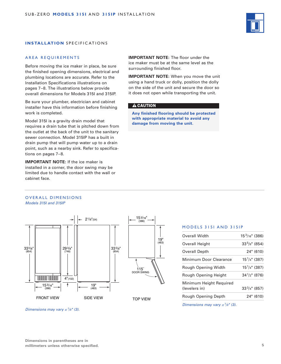 Sub-Zero 3 1 5 I User Manual | Page 5 / 24
