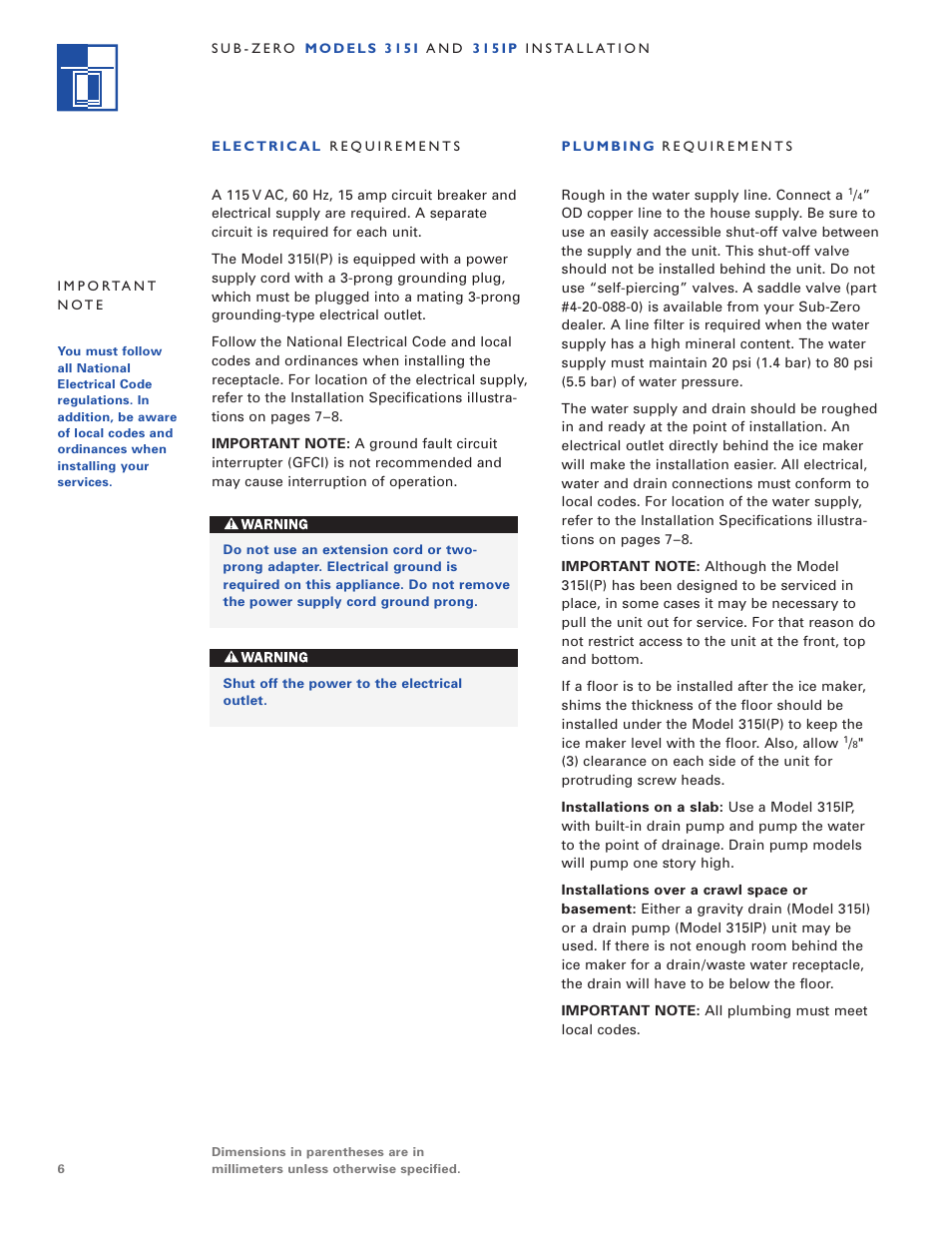 Sub-Zero 3 1 5 I User Manual | Page 6 / 24